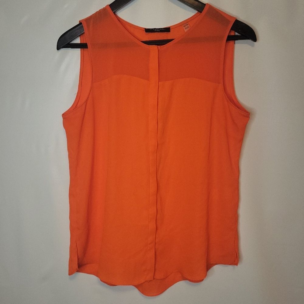 Tahari Orange Sleeveless Chiffon Tank